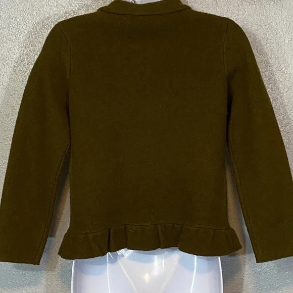 LOFT 100% Merino Wool Olive Green Ruffle Front Women's Jacket/Cardigan - Picture 7 of 8